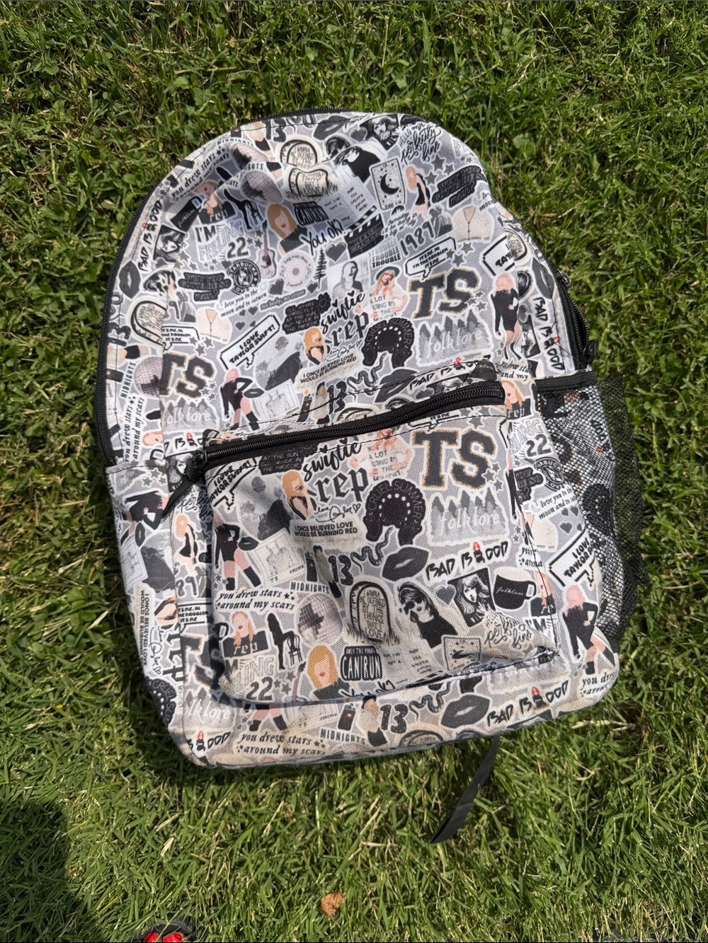 Taylor Swift Graphic Sticker-Print Backpack in Beige, Black, White
